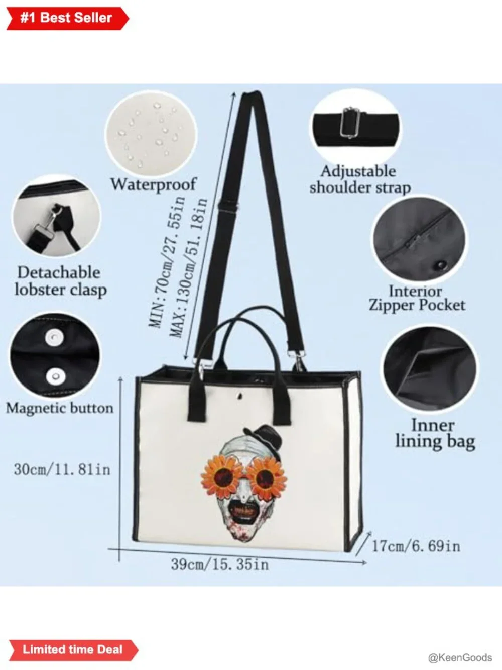 Canvas Tote Bag Reusable Grocery Shopper Clown Print